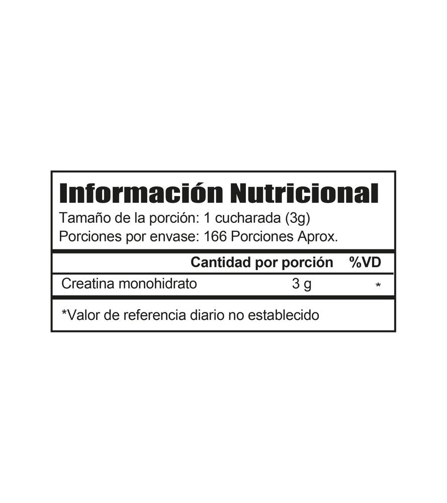 Tabla nutricional de la Creatina Monohidratada IMN 500 g