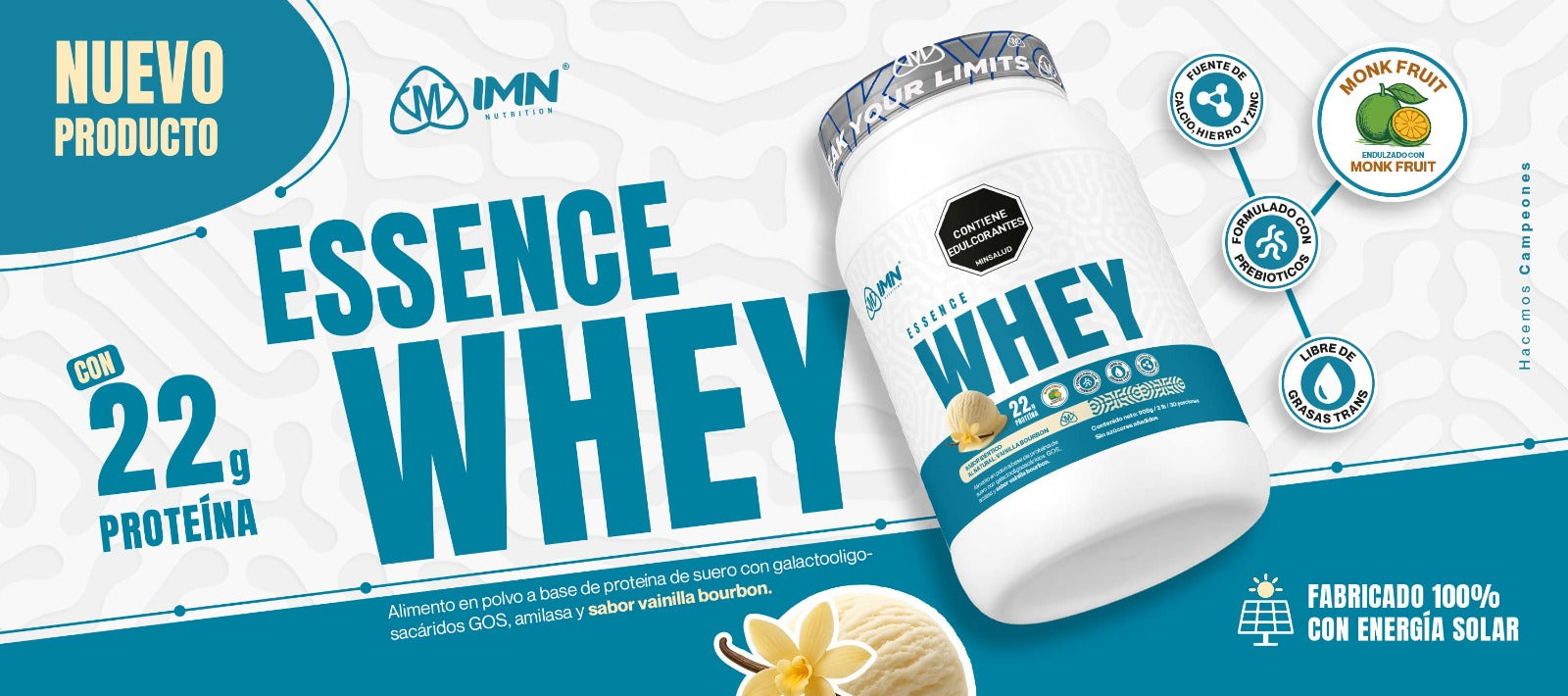 Essence Whey IMN — proteína whey concentrada 80% endulzada con fruto del monje