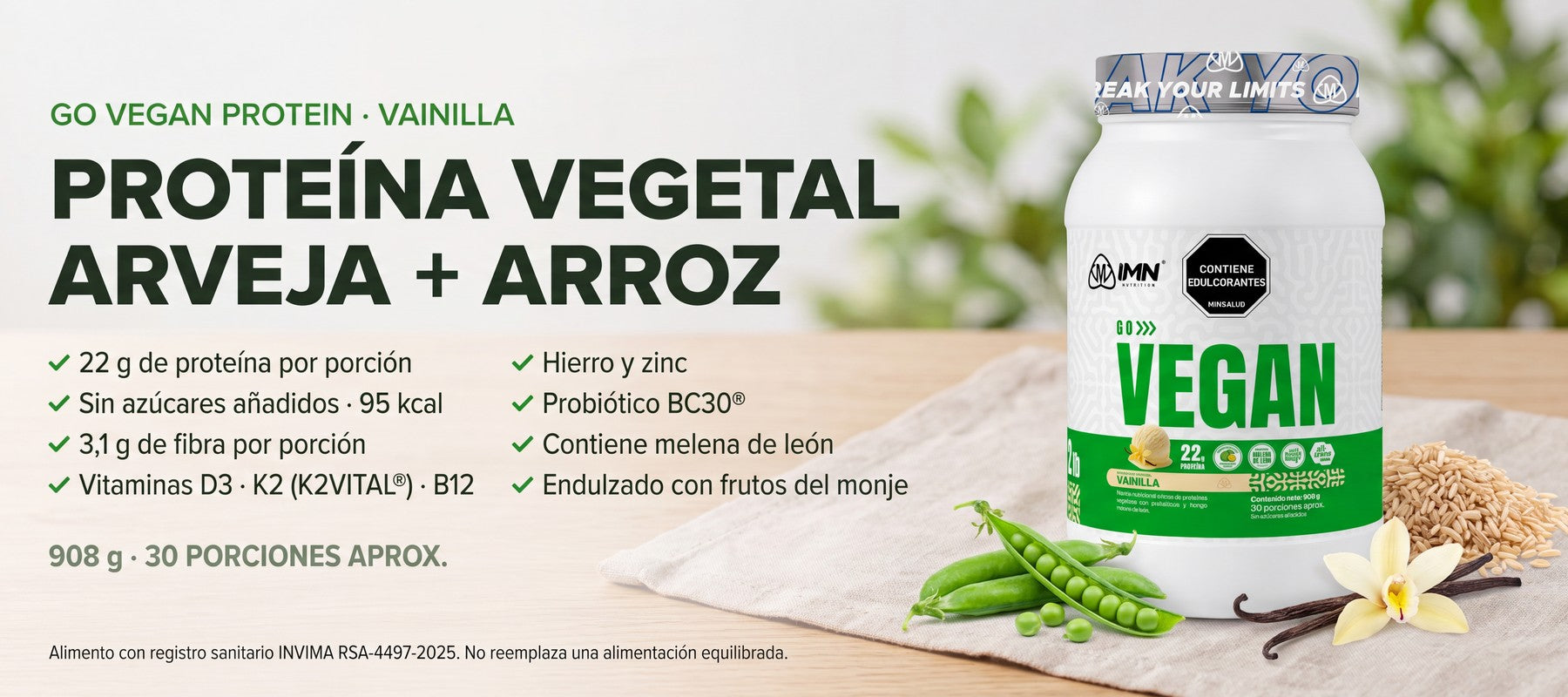 Go Vegan Protein — beneficios (slide home desktop)